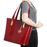 McKlein USA [Personalized Initials Embossing] Womens SAVARNA Leather Shoulder Tote Bag in Red
