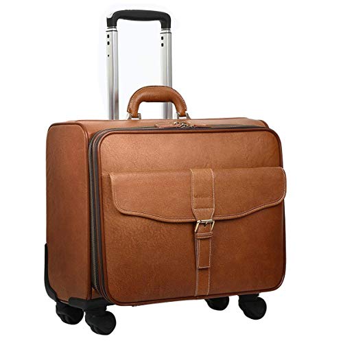 Leathario Leather Rolling Laptop Case Wheeled Briefcase Suitcase Roller