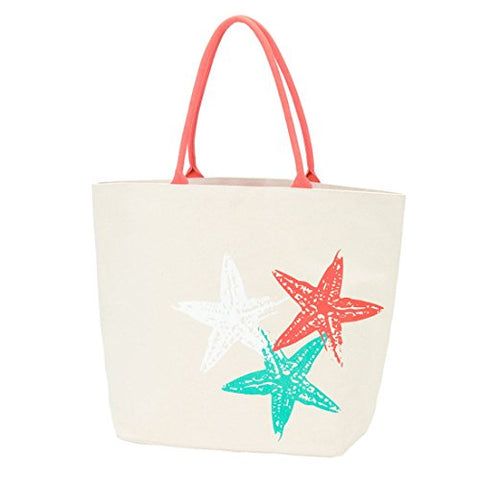 Starfish Canvas 22.5 X 17 Inch Womens Cotton Canvas Beach Bag Tote With Handles
