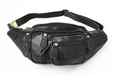 Polare Men'S Natural Leather Fanny Pack Waist Bag Black Large