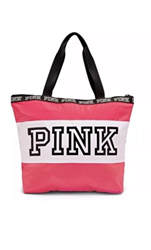 Victoria'S Secret Pink Neon Hot Pink White Logo Zip Tote Bag