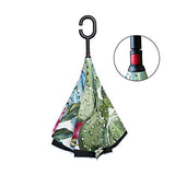 Reverse Umbrella Watercolor Cactus Pattern Windproof for Car