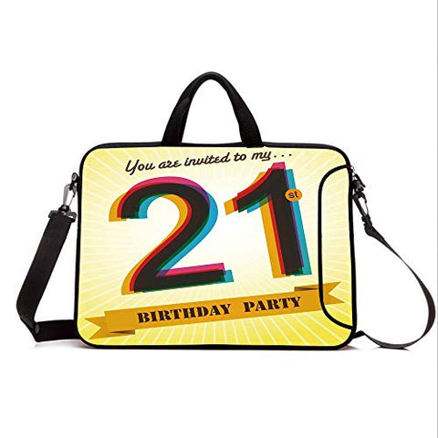 15" Neoprene Laptop Bag Sleeve with Handle,Adjustable Shoulder Strap & External Side Pocket,21st