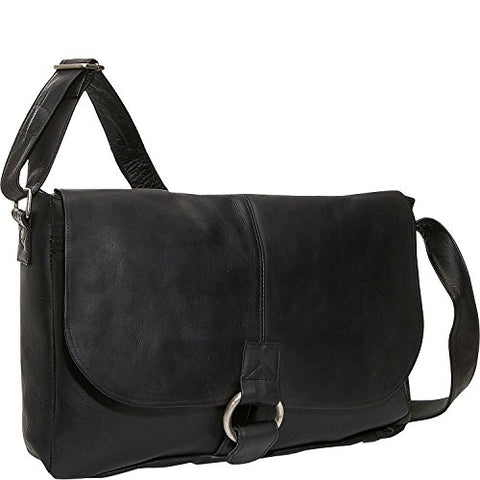David King Leather East/West 1/2 Flap Messenger Bag in Black