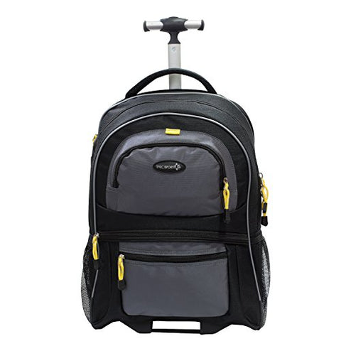 Tprc 19" Black With Yellow Trims "Sierra Madre" Rolling Backpack Includes Spacious Front And Side
