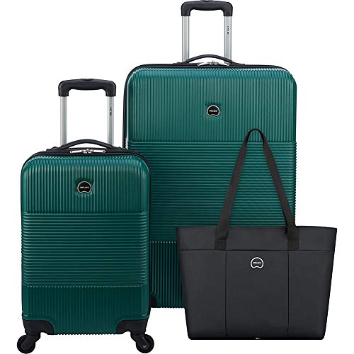 DELSEY Paris 3-Piece Hardside Set (Carry-on, Checked Suitcase and Weekender Bag), Dark Green
