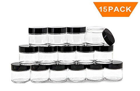 Encheng 15Pack of 2 oz Clear Round Glass Jars, with Inner Liners and Lids,Empty Cosmetic Containers,Cream jars …