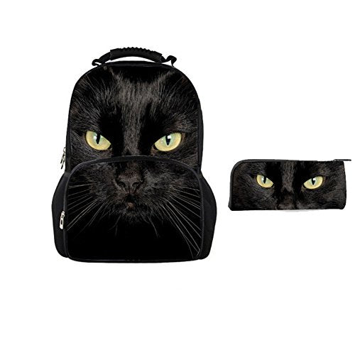 Bigcardesigns 3D Black Cat School Bag Backpack With Pencil Case