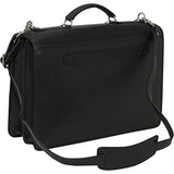 Jack Georges [Personalized Initials Embossing] Platinum Double Gusset Flap Over Leather Briefcase in Black