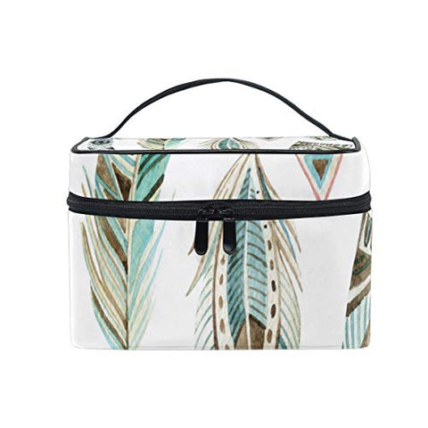 Makeup Organizer Aztec Tribal Feathers Womens Zip Toiletry Bag Large Case Cosmetic Bags