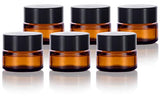 Amber Glass 5 ml 1/6 oz Small Thick Wall Balm Jars with Black Smooth Lids (6 pack)