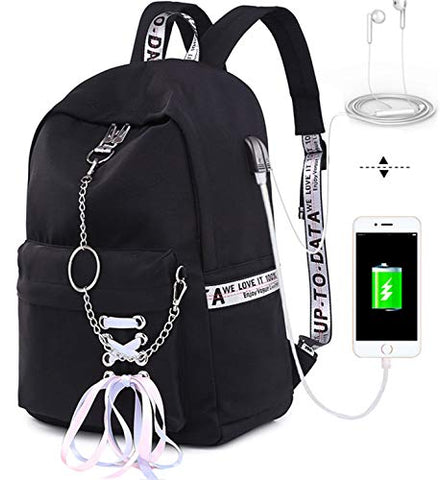 Hey Yoo HY760 Cute Casual Hiking Daypack Waterproof Bookbag School Bag Backpack for Girls Women (Black)