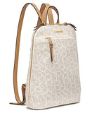 Calvin Klein Hudson Monogram Front Half Zip Pocket Backpack, txt alm khk/cashew