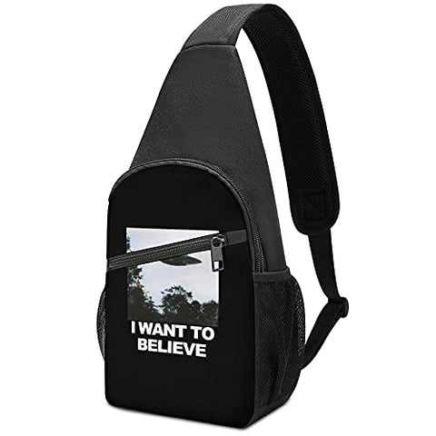 SWEET TANG Adults and Teen Shoulder Backpack Chest Shoulder Bag Adjustable Strap Perfect for College, Travel, Stadium, Concerts and Sport (I Want to Believe UFO Alien)