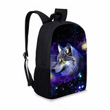Bigcardesigns Galaxy Wolf Backpack For Boys School Book Bag Teenagers