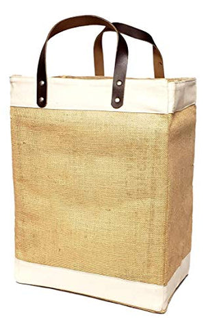 Eco-Friendly Large Jute and Cotton Leather Handle Market Tote Bag (Natural - No Embroidery)