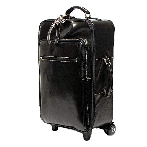 Floto Venezia Trolley, 21" Leather Rolling Carry On In Black