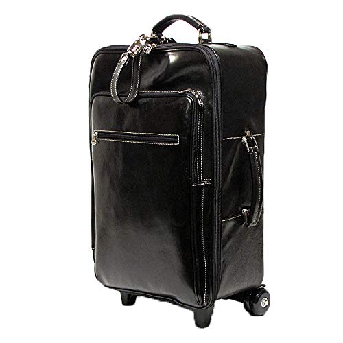 Floto Venezia Trolley, 21" Leather Rolling Carry On In Black