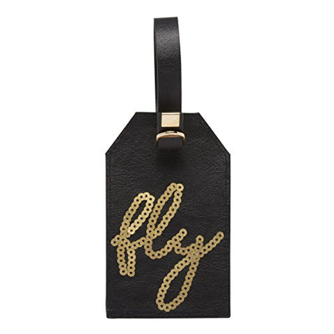 C.R. Gibson Black and Gold Faux Leather 'Fly' Luggage Tag, 2.5'' W x 4.5'' H