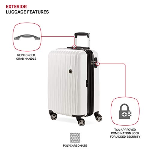  SwissGear 7272 Energie Expandable Hard-Sided Luggage With  Spinner Wheels & TSA Lock, White, 27”