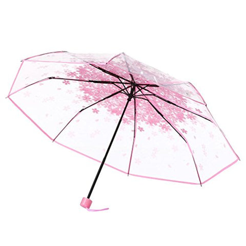 AutumnFall Clear Anti-UV Sun/Rain Umbrella Cherry Sakura 3 Fold Umbrella Handheld (Pink)