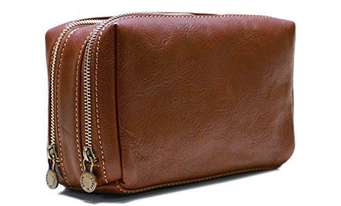 Floto Siena Travel Kit, Leather Toiletry Bag in Brown
