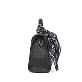 Cloe Knitted-like Briefcase bag with Floral Print Scarf in Black Color