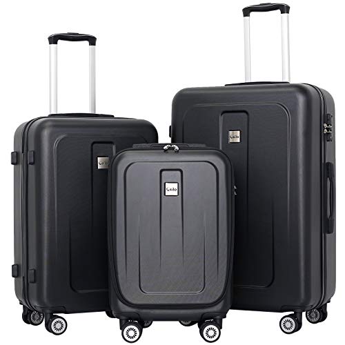 3-Piece Hard side ABS Luggage Trolley Set 20/24/28 Inch Black: Buy