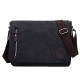 ABage Unisex Messenger Bag Vintage Work College Crossbody Bag Canvas Shoulder Bag, Black