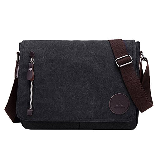 ABage Unisex Messenger Bag Vintage Work College Crossbody Bag Canvas Shoulder Bag, Black