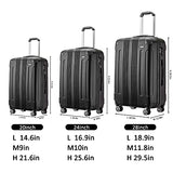 JOYWAY Luggage 3 Piece Set Suitcase Lightweight Hardshell TSA Lock Spinner (black)