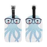 Leather Luggage Tag Octopus Wearing Glasses Baggage Tag Suitcase Label 1 Piece
