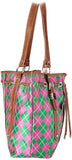 Sydney Love Argyle Drawstring Tote Shoulder Bag,Pink/Green,One Size