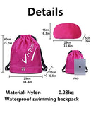 Drawstring Backpack with Shoe Compartment Beach Sport Gym Sack Bag for Women(Rose Red)