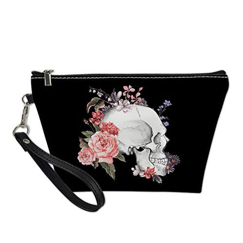 Bigcardesigns Makeup Bag for Travel Women Black Skull Print Cosmetic Bags Zipper Clutch Toilet