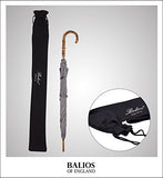 UK Designed—Balios Prestige Walking Stick Umbrella—Bamboo Handle—Double Canopy (Metallic Gray)