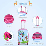 Goplus 2Pc 12" 16" Kids Carry On Luggage Set Upright Hard Side Hard Shell Suitcase Travel Trolley ABS (Deer & Birds)