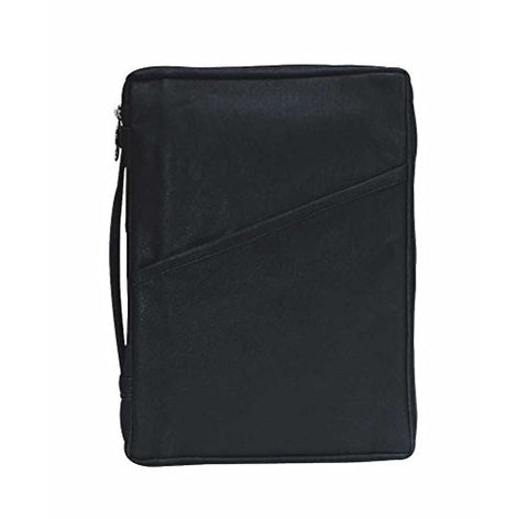 Black Classic 7.5 X 9.5 Inch Leather Bible Cover Case With Handle Medium