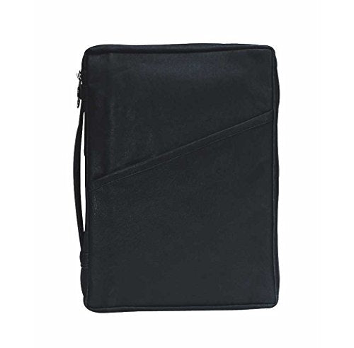 Black Classic 7.5 X 9.5 Inch Leather Bible Cover Case With Handle Medium