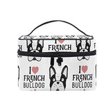 GIOVANIOR I Love French Bulldog Large Cosmetic Bag Travel Makeup Organizer Case Holder for Women