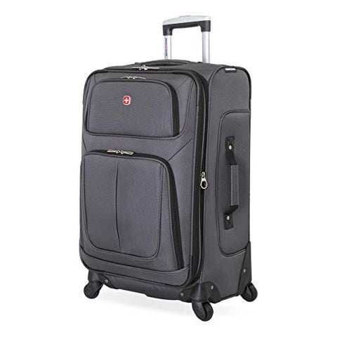 SwissGear Sion Softside Luggage with Spinner Wheels, Dark Grey, Checked-Medium 25-Inch