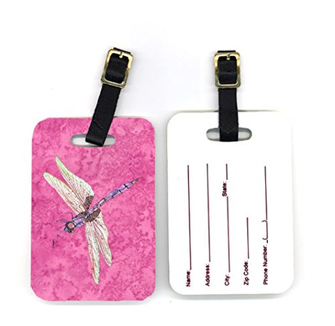 Caroline's Treasures 8891BT Pair of Dragonfly on Pink Luggage Tags, Large, multicolor