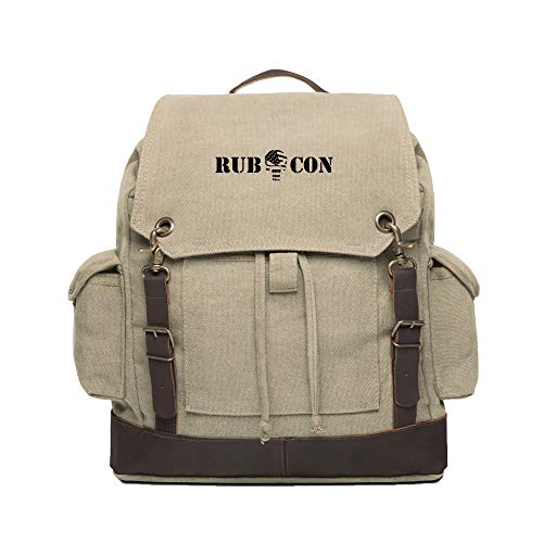 Jeep Rubicon Punisher US Flag Skull Rucksack With Leather Straps, Khaki & Bk