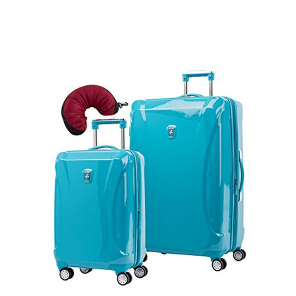 Atlantic Ultra Lite 4 Hardside 21 and 28-Inch Expandable Spinners, Travel Pillow (Turquoise Blue)