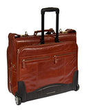 Real Leather Suit Garment Dress Carrier Travel Weekend Bag On Wheels A1236 Cognac