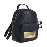 Damara Womens Snakeskin-Embossed Joint-Color Backpack,Black