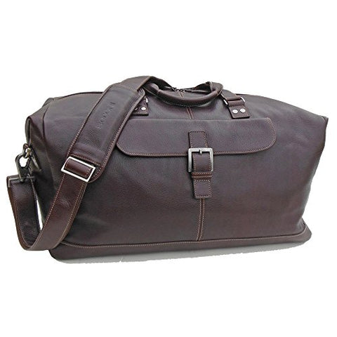 Boconi Tyler Tumbled Cargo Carry on Leather Duffle Bag in Coffee w/Khaki