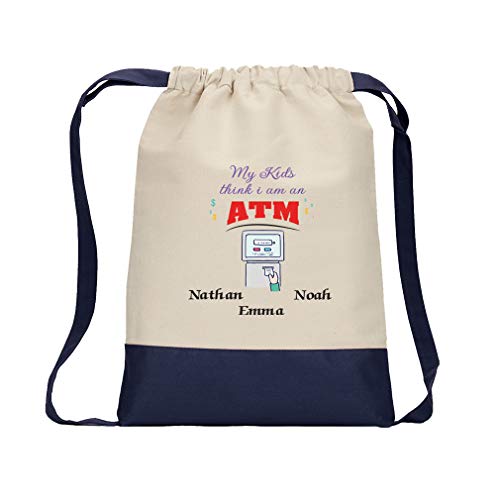 Personalized Custom Text Funny Family My kids think I am an ATM Cotton Canvas Color Drawstring