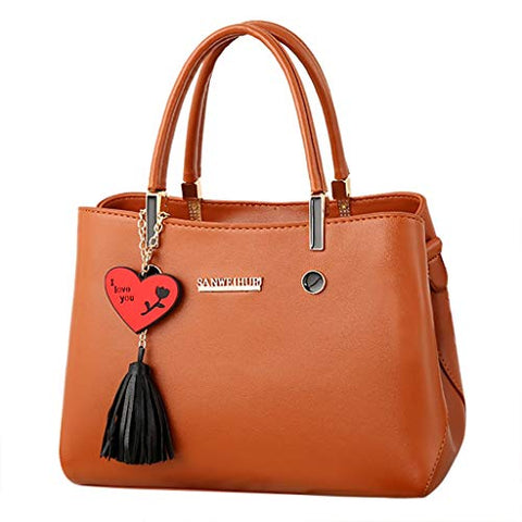 Women's Briefcase PU Leather Crossbody Messenger Zipper Bag Shoulder Satchel Bag Detachable Strap Handbag with Heart tassel Pendant Soft Handle Tote Bag