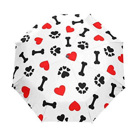 XLING Automatic Umbrellas Love Animal Dog Paw Print Anti-Slip Windproof Compact Rain Umbrella for Women Men